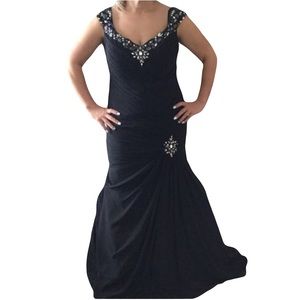Veni Infantino black trumpet skirt gown rhinestone